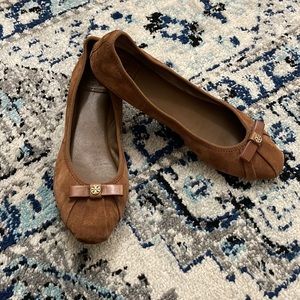 Tory Burch Marion Suede Leather Brown Flats Shoes sz 9M